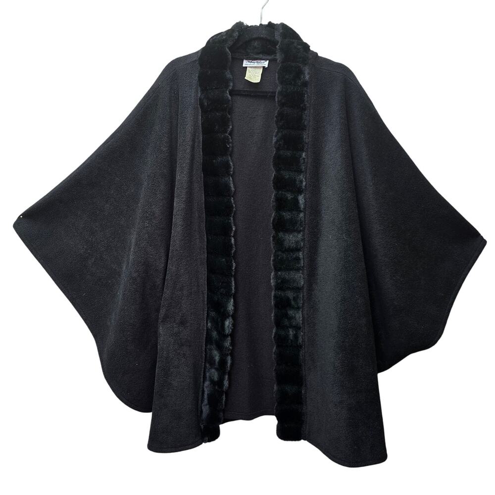 Anthony Richards Faux Fur Poncho Womens OS Black Mob Wife Old Money Fleece Boho